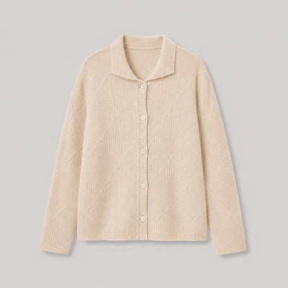 Diamond Knit Cardigan in Beige - flat product shot