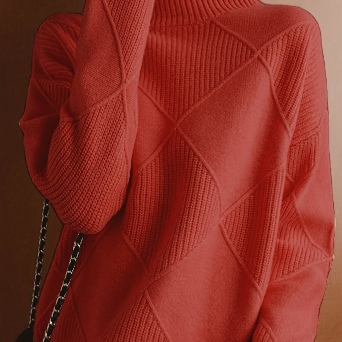 Diamond Textured Turtleneck Sweater, Relaxed Winter Jumper 4