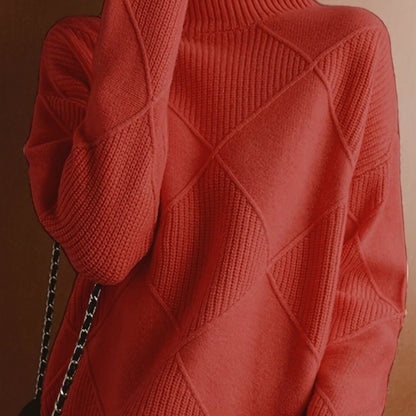 Diamond Textured Turtleneck Sweater, Relaxed Winter Jumper 4