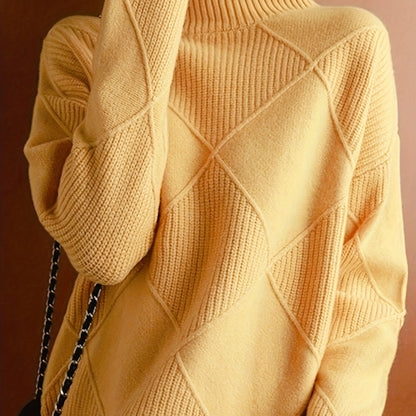 Diamond Textured Turtleneck Sweater, Relaxed Winter Jumper 5