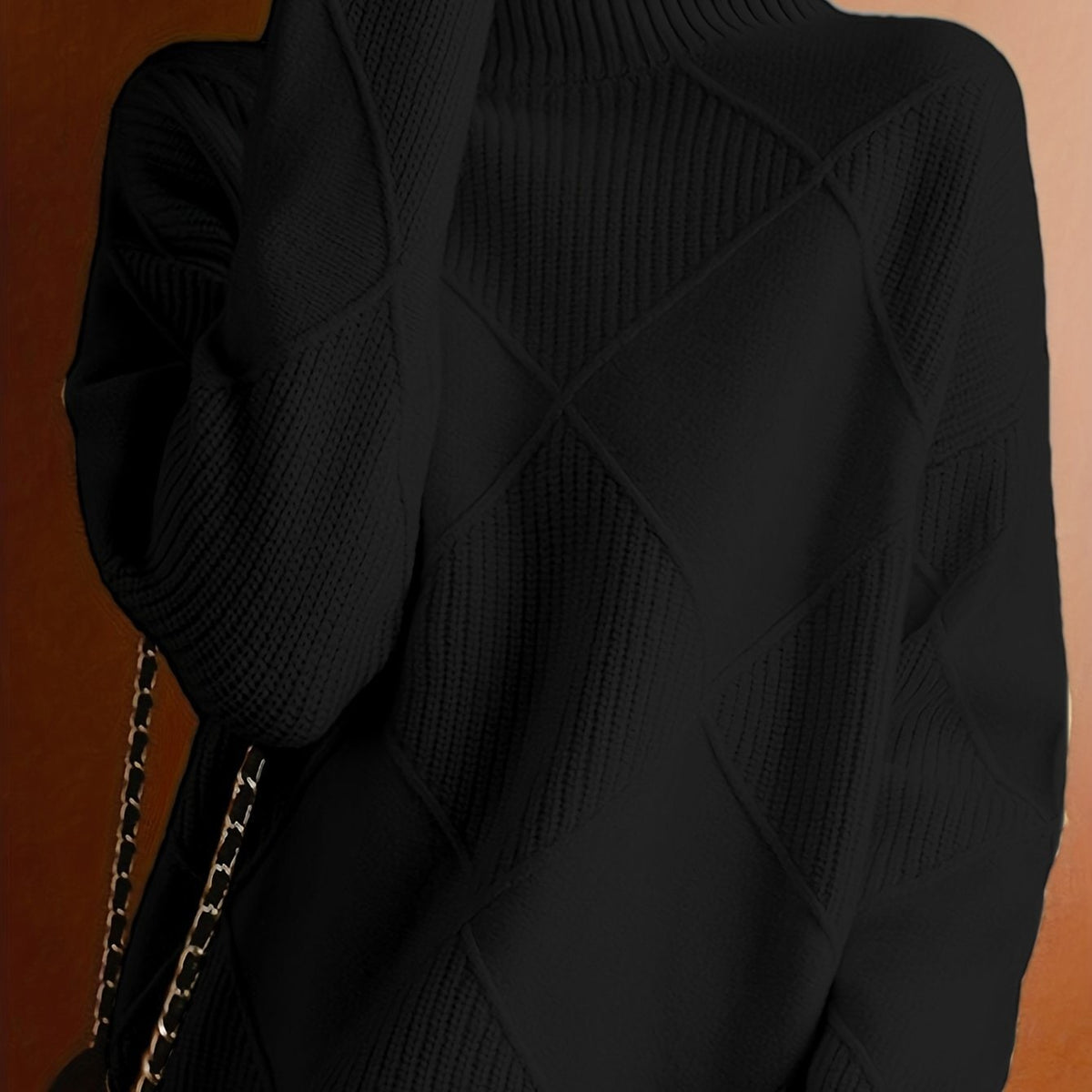 Diamond Textured Turtleneck Sweater, Relaxed Winter Jumper 7