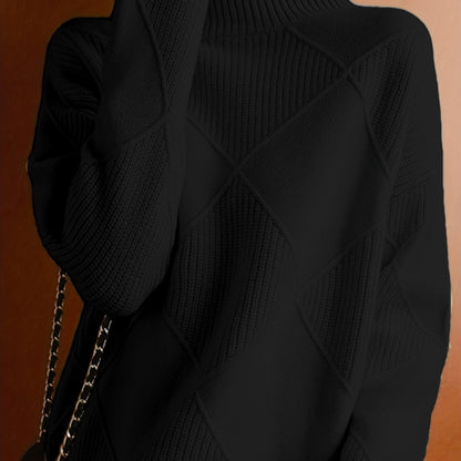 Diamond Textured Turtleneck Sweater, Relaxed Winter Jumper 7