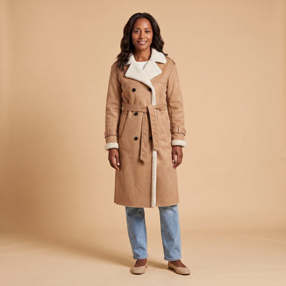 Double Breasted Trench Coat in Apricot - front view