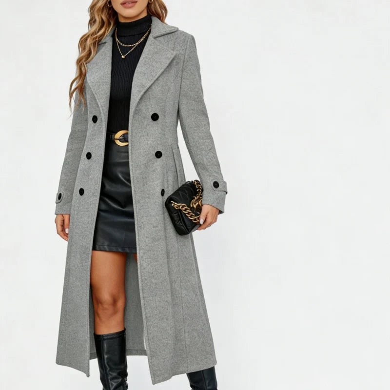 Grey double-breasted wool-look coat 4