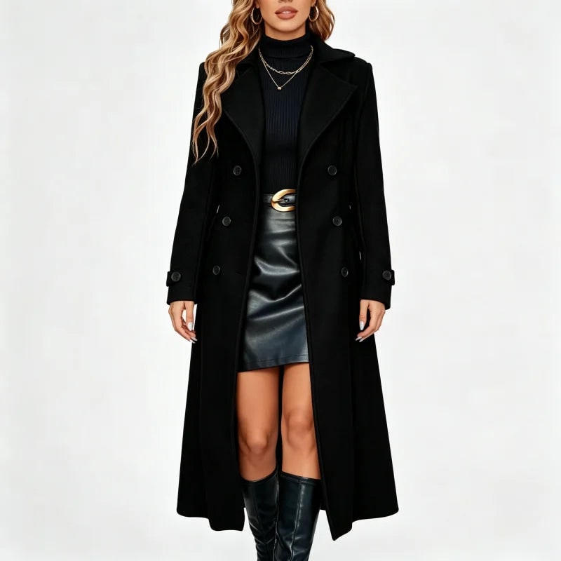 Black double-breasted wool-look coat 6