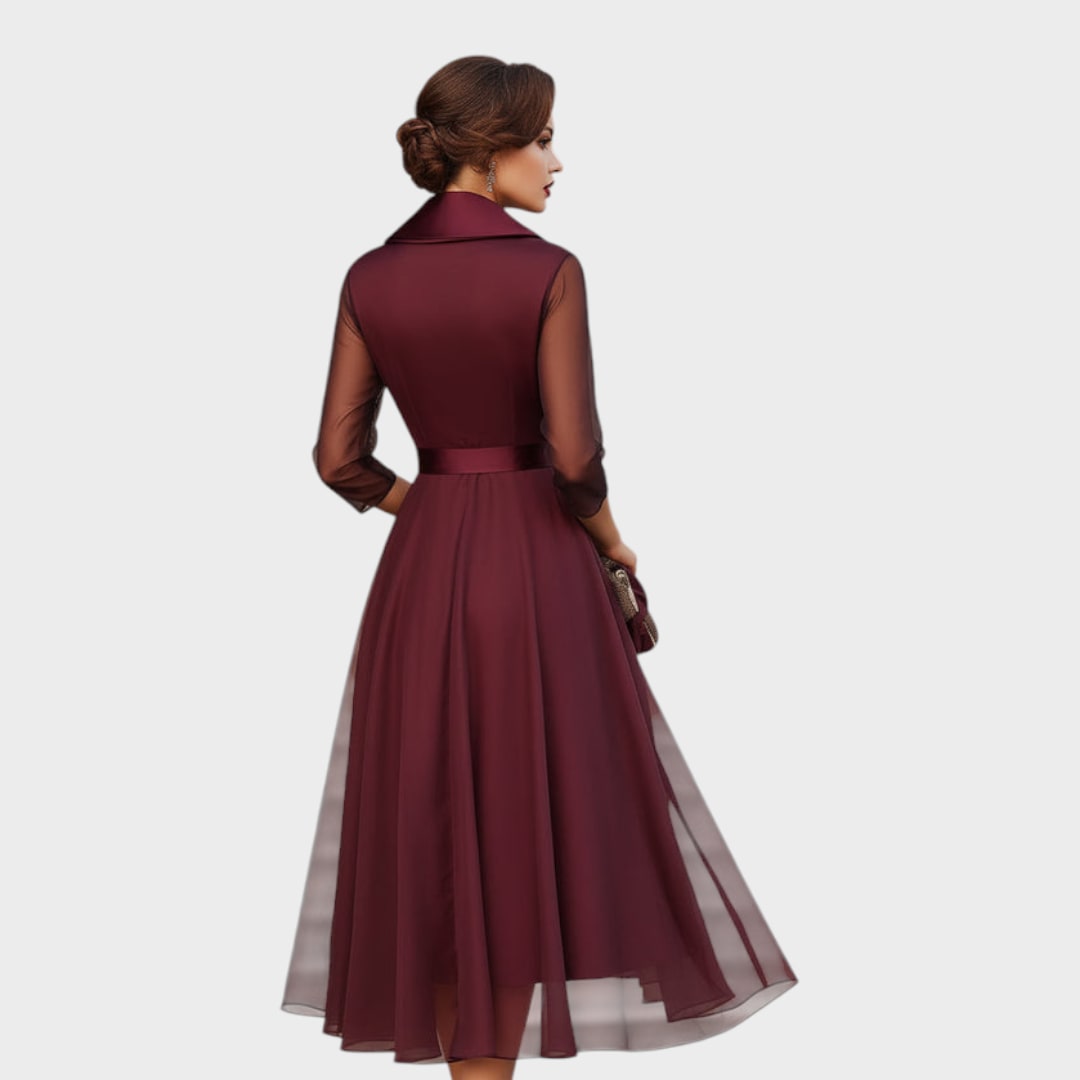 Burgundy cocktail dress, back view 4
