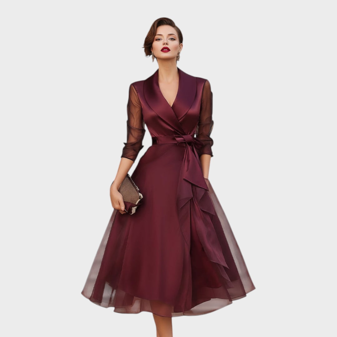 Burgundy cocktail dress, side view 5