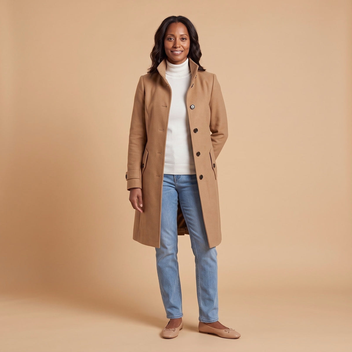 Winter Coat with High Collar, Elegant Single Breasted Coat 1
