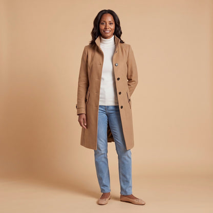 Winter Coat with High Collar, Elegant Single Breasted Coat 1