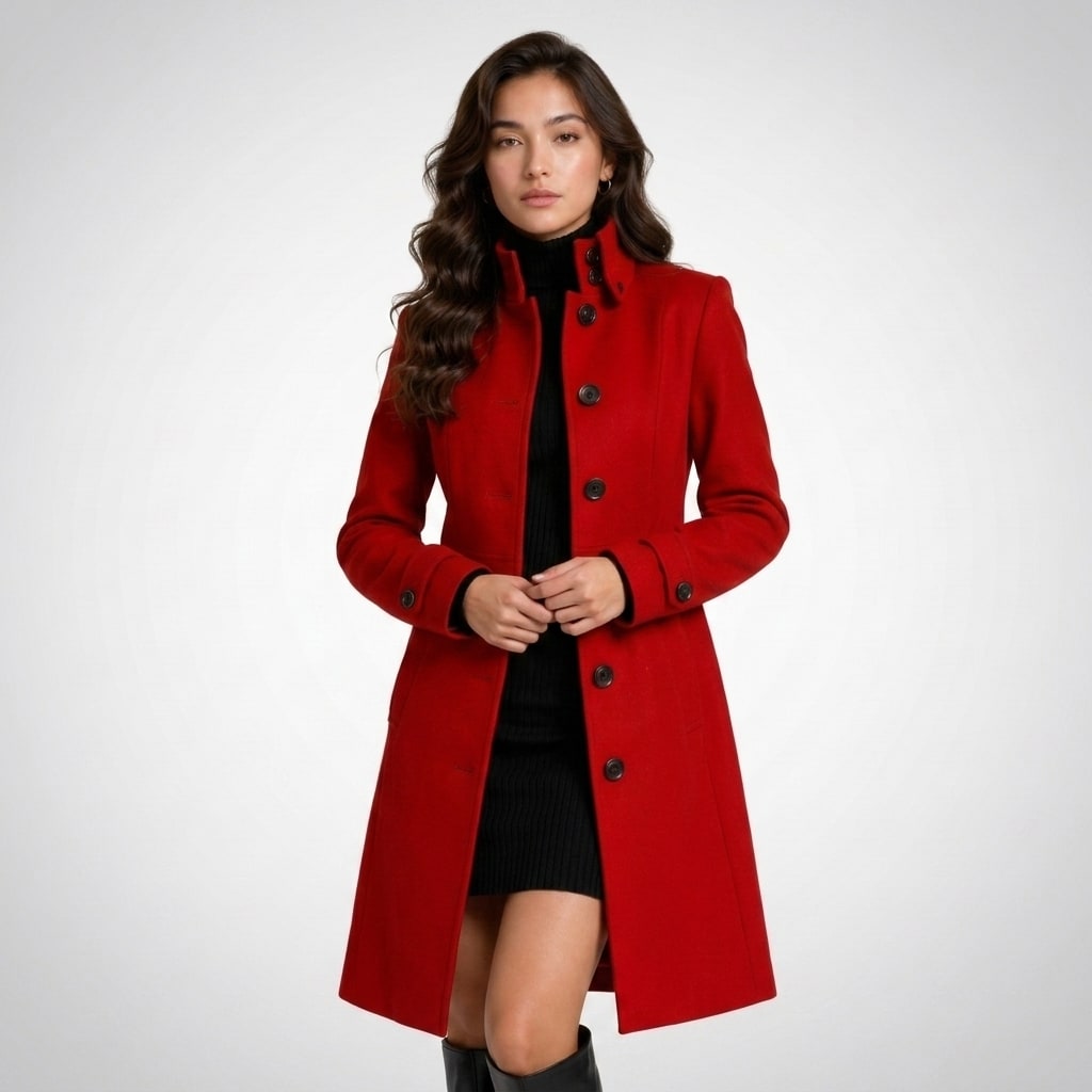 Winter Coat with High Collar, Elegant Single Breasted Coat 2