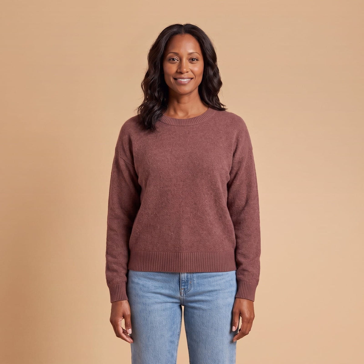 Wool Blend Crew Neck Sweater, Elegant Minimalist Knit 1