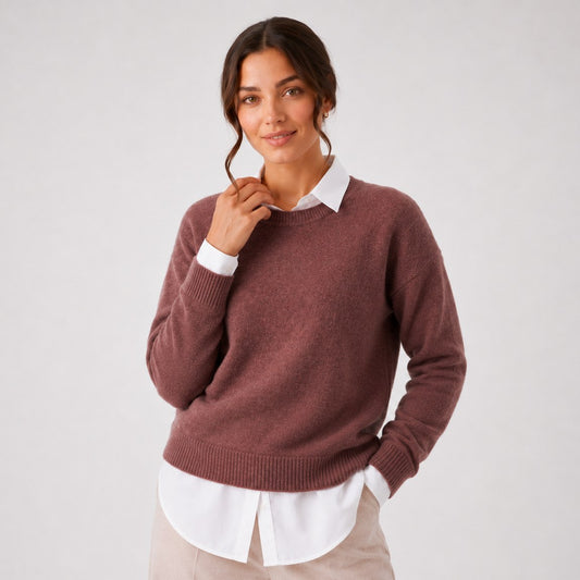 Wool Blend Crew Neck Sweater, Elegant Minimalist Knit 1