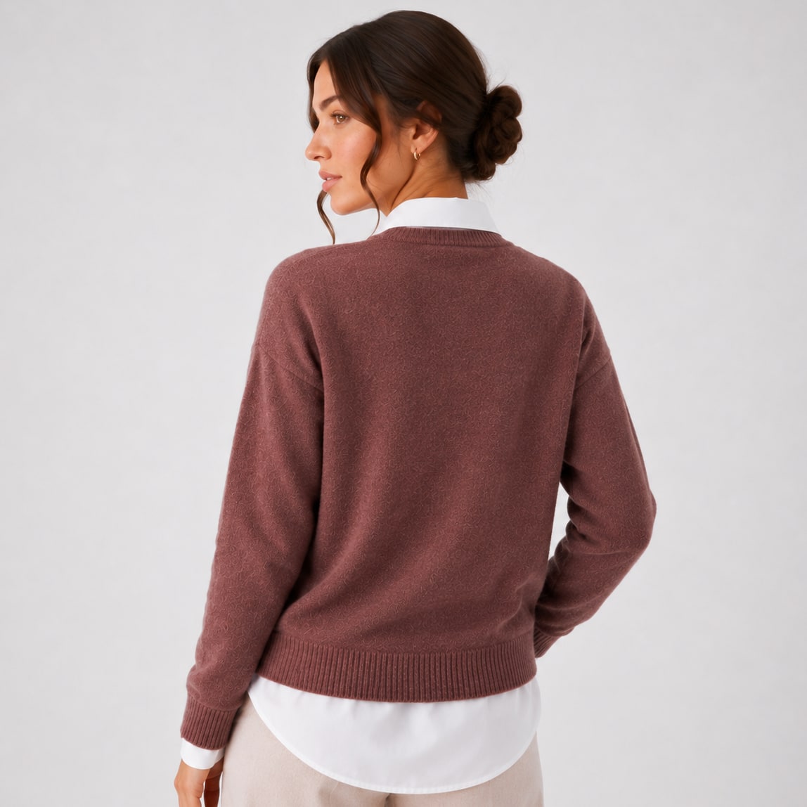 Wool Blend Crew Neck Sweater, Elegant Minimalist Knit 2