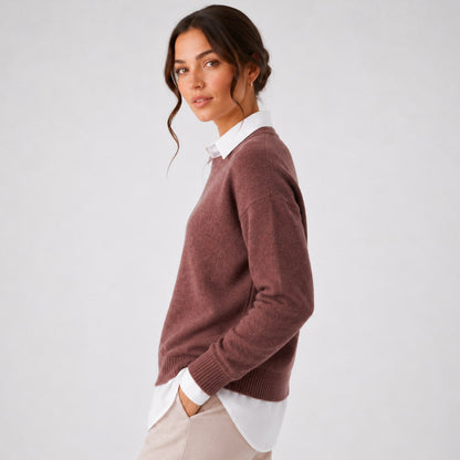 Wool Blend Crew Neck Sweater, Elegant Minimalist Knit 3