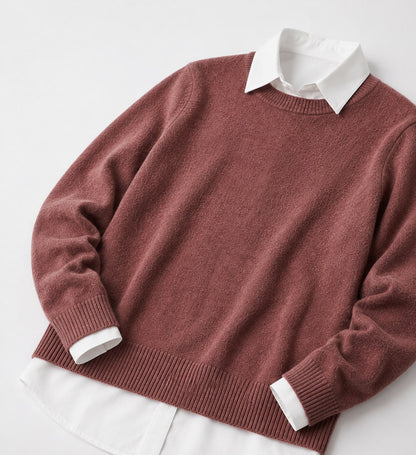 Wool Blend Crew Neck Sweater, Elegant Minimalist Knit 4