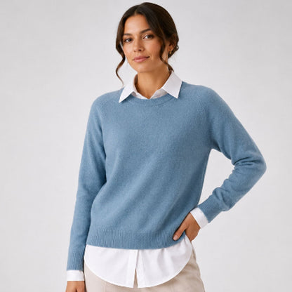 Wool Blend Crew Neck Sweater, Elegant Minimalist Knit 5