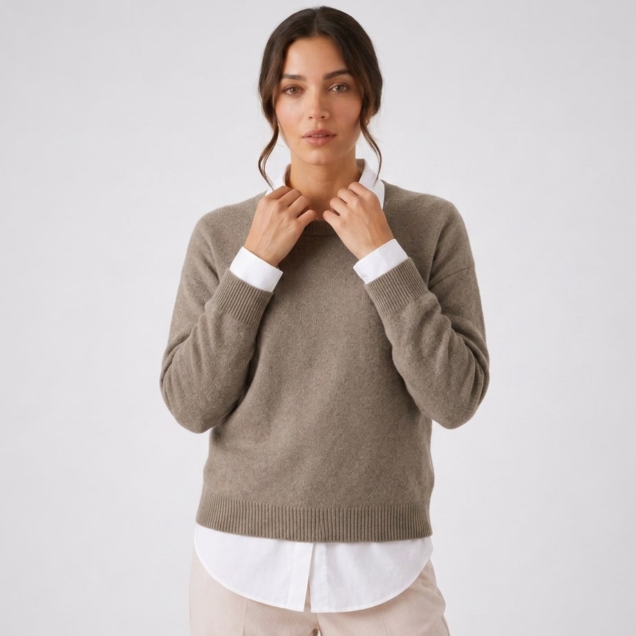 Wool Blend Crew Neck Sweater, Elegant Minimalist Knit 6