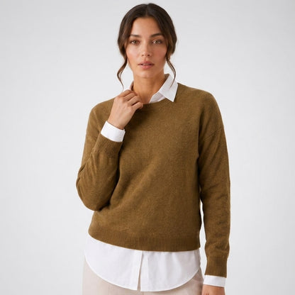 Wool Blend Crew Neck Sweater, Elegant Minimalist Knit 7