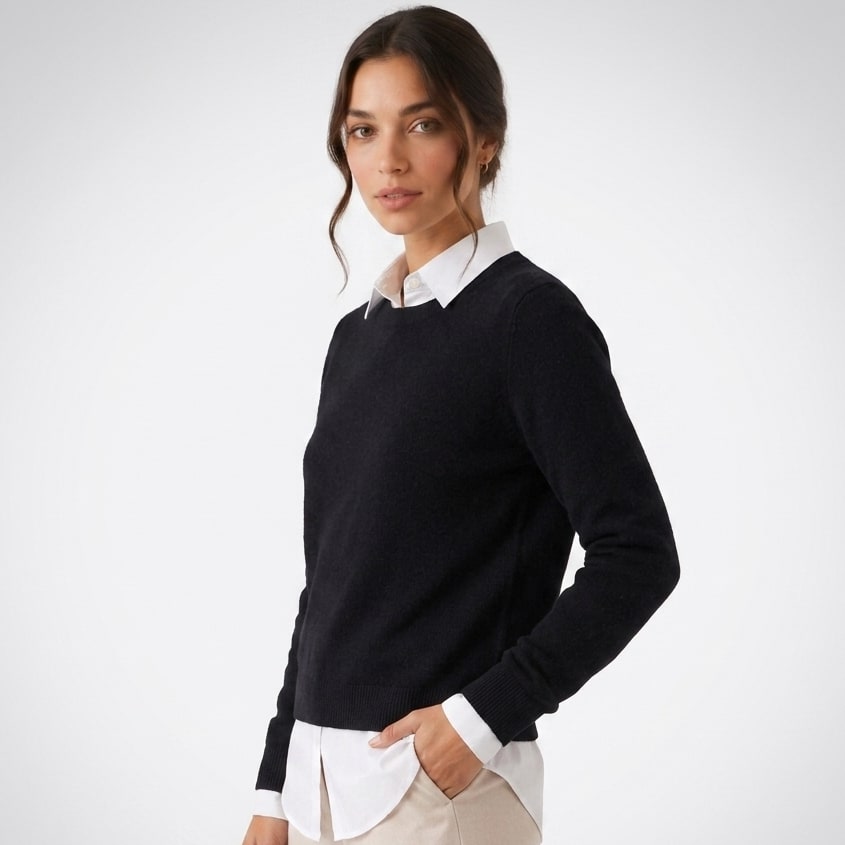 Wool Blend Crew Neck Sweater, Elegant Minimalist Knit 8