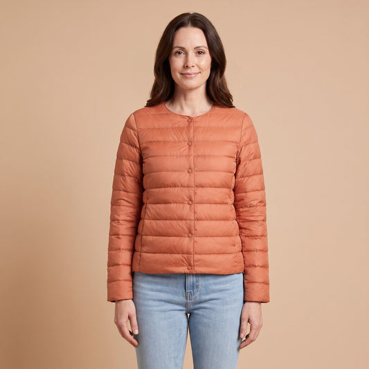 Emily Classic Lightweight Puffer Jacket in Orange - front view