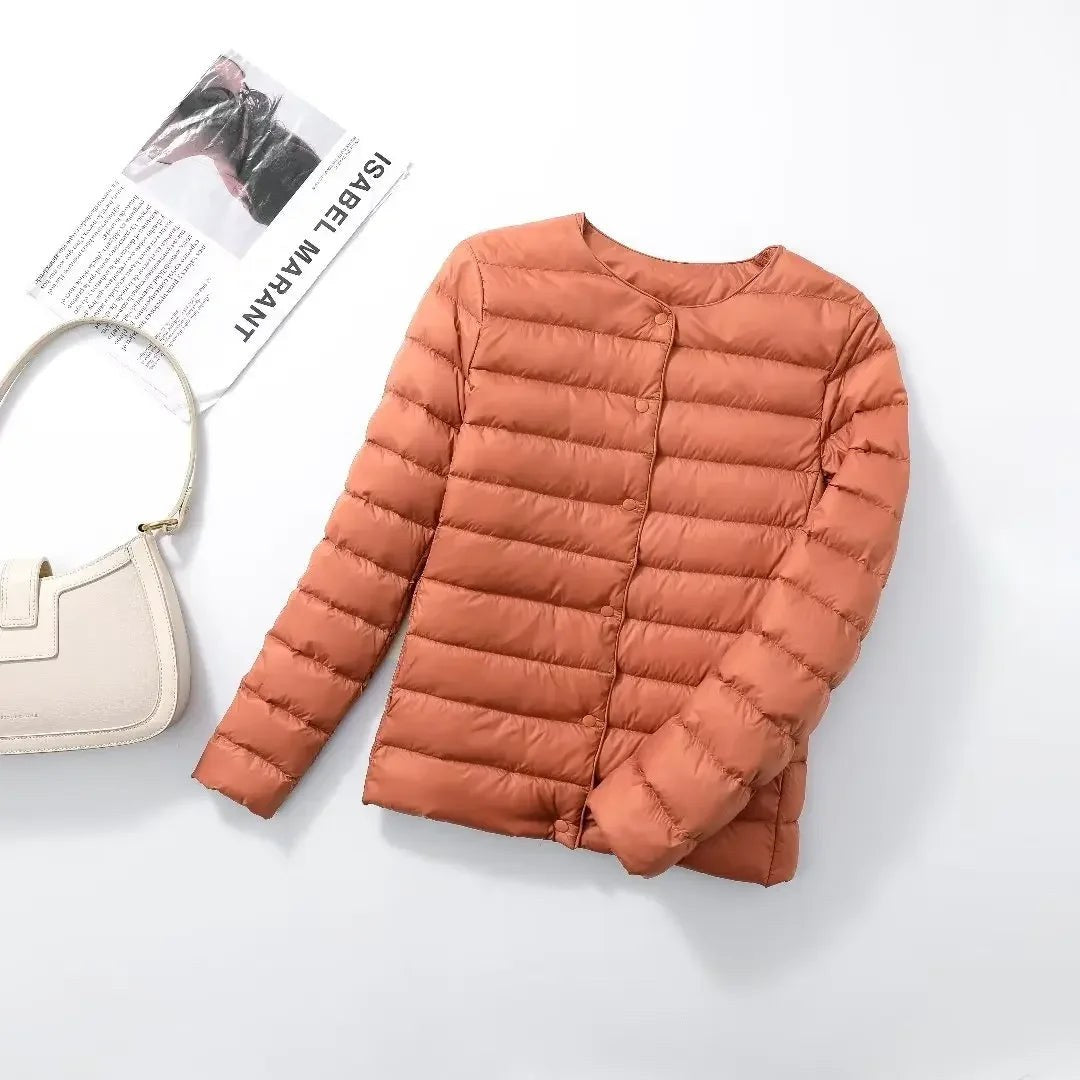 Emily Classic Lightweight Puffer Jacket in Orange - front view