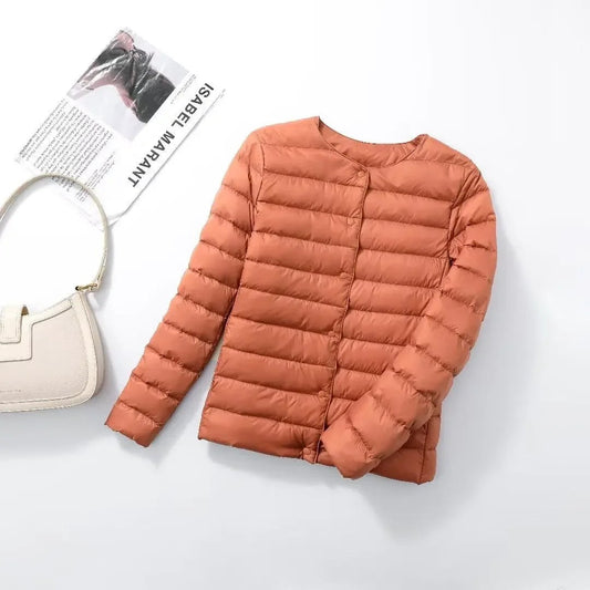 Emily Classic Lightweight Puffer Jacket in Orange - front view