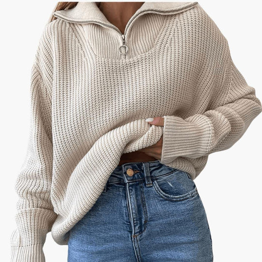 Everyday Knit Jumper in Apricot - worn by a model, front view