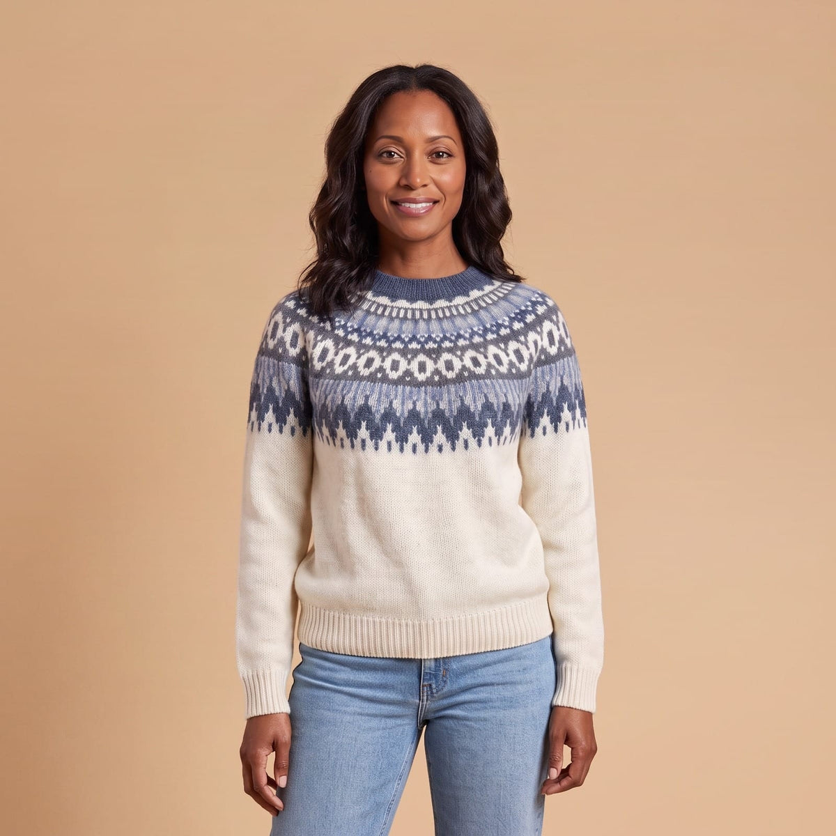 Fair Isle Sweater, Ivory Nordic Crew Neck Knit Jumper 1