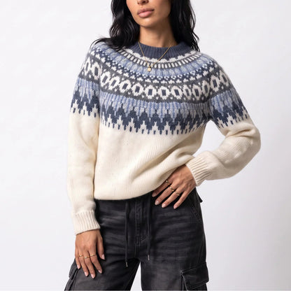 Fair Isle Sweater, Ivory Nordic Crew Neck Knit Jumper 3