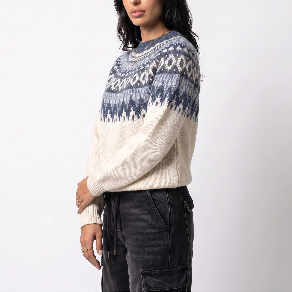 Fair Isle Sweater, Ivory Nordic Crew Neck Knit Jumper 4