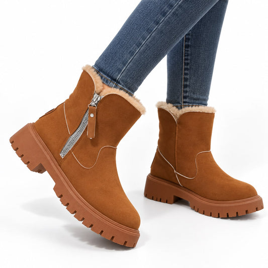 Faux Fur Lined Ankle Boots, Suede Look Winter Boots with Zip 3