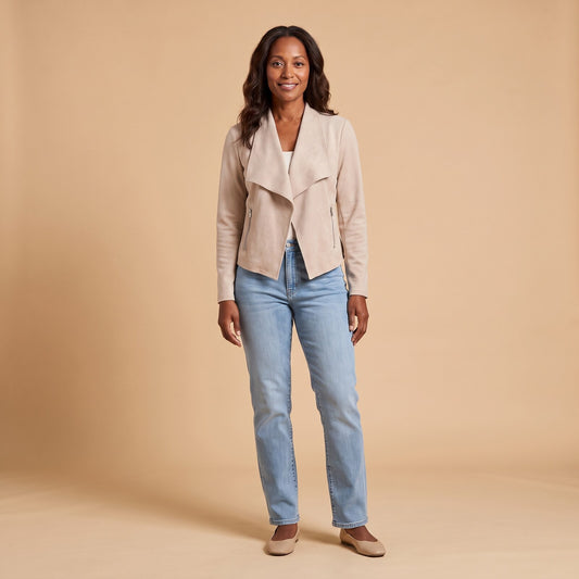 Fiorella Faux Suede Coat in Beige - front view