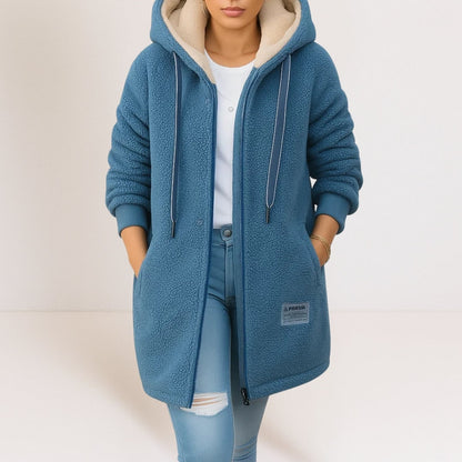 Blue fleece jacket with hood 1