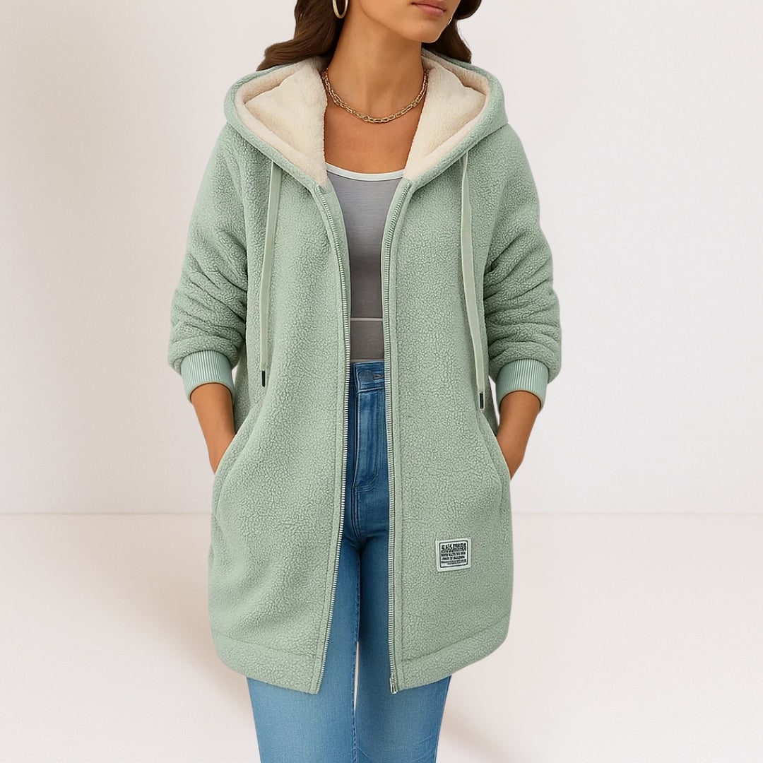 Green fleece jacket with hood 2