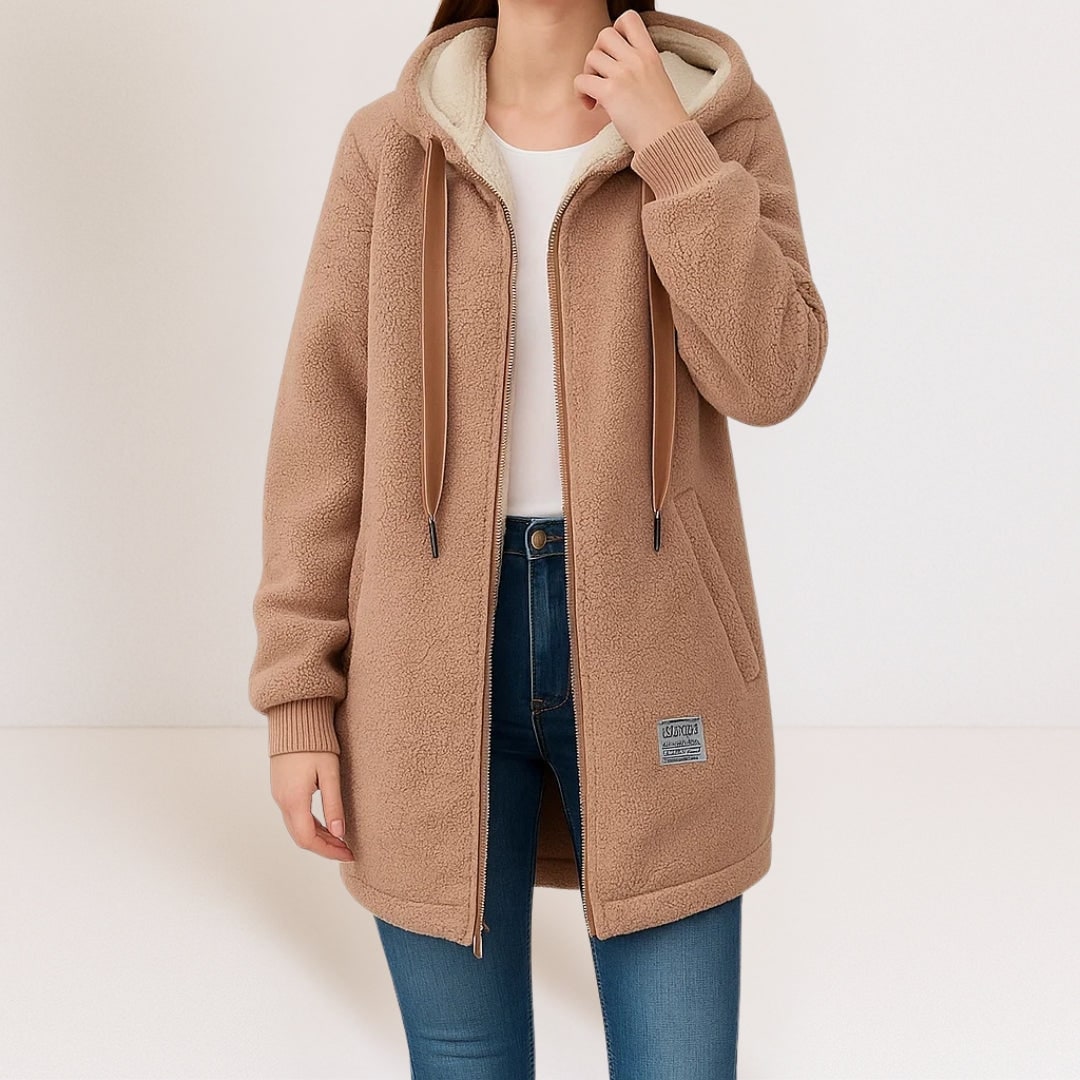 Brown fleece jacket with hood 4