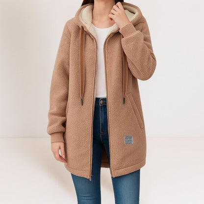Brown fleece jacket with hood 4