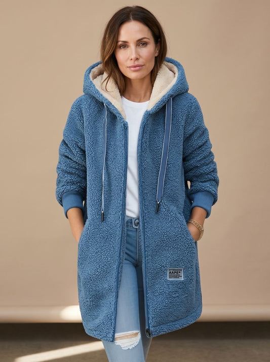 Fleece Jacket Teddy Style, Oversized Hooded Winter Jacket with Pockets