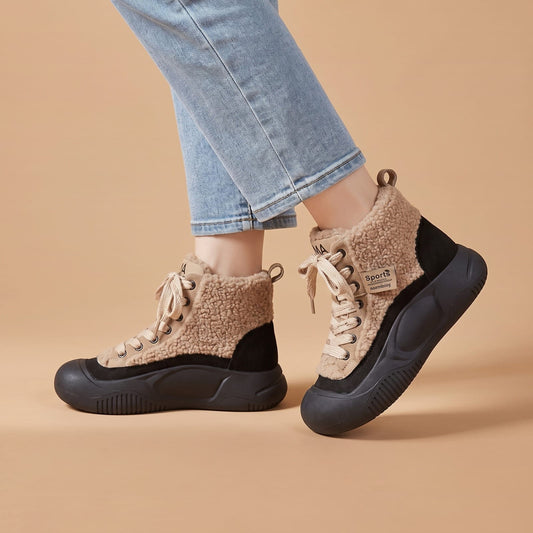 Fleece Lined Winter Sneaker Boots, Lace Up High Top Sneakers 1