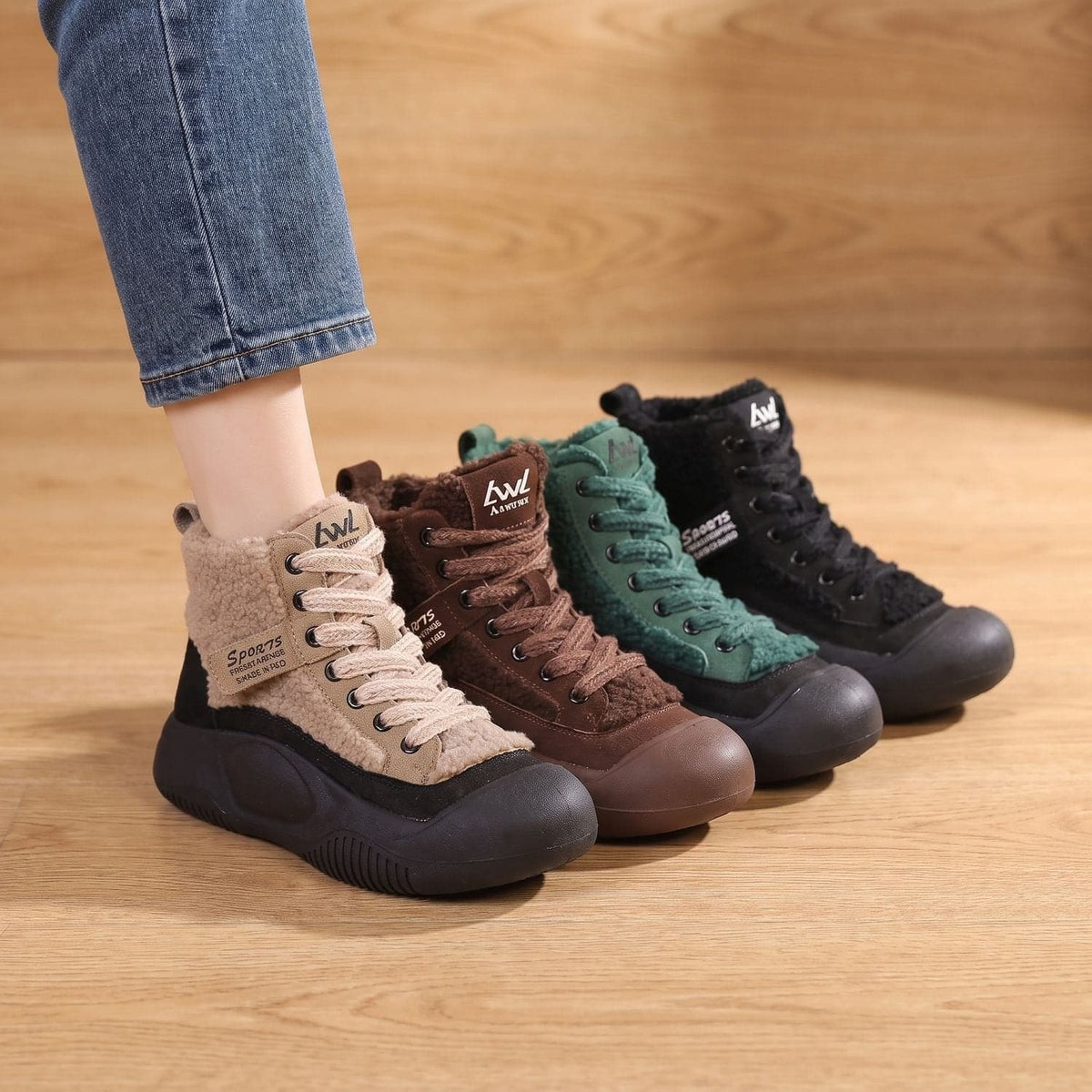 Fleece Lined Winter Sneaker Boots, Lace Up High Top Sneakers 2