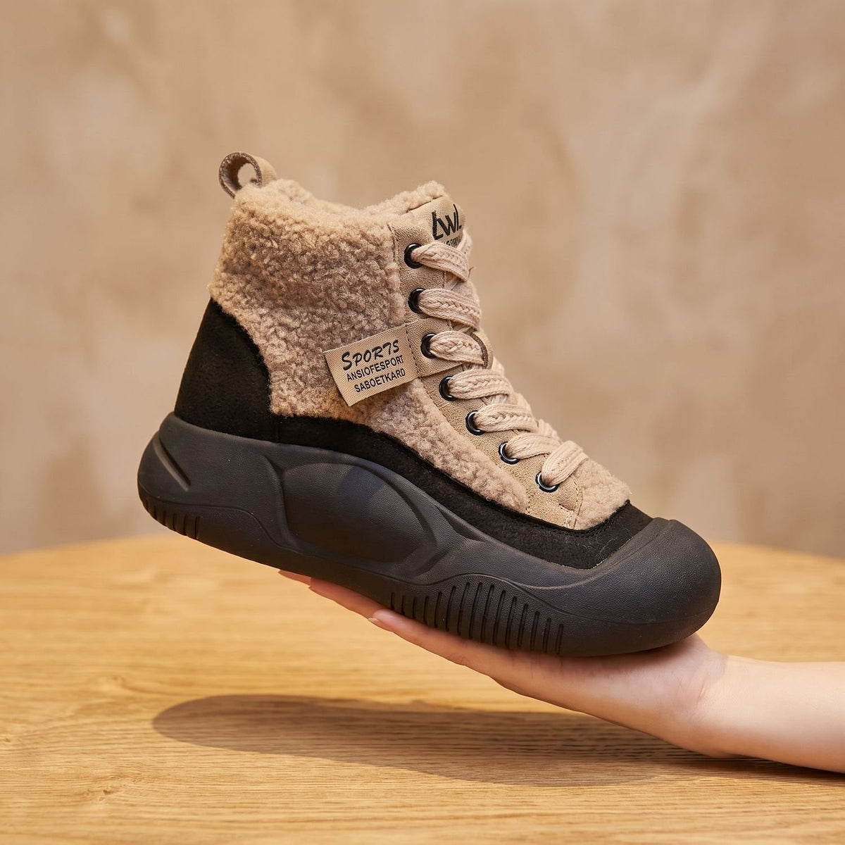 Fleece Lined Winter Sneaker Boots, Lace Up High Top Sneakers 3