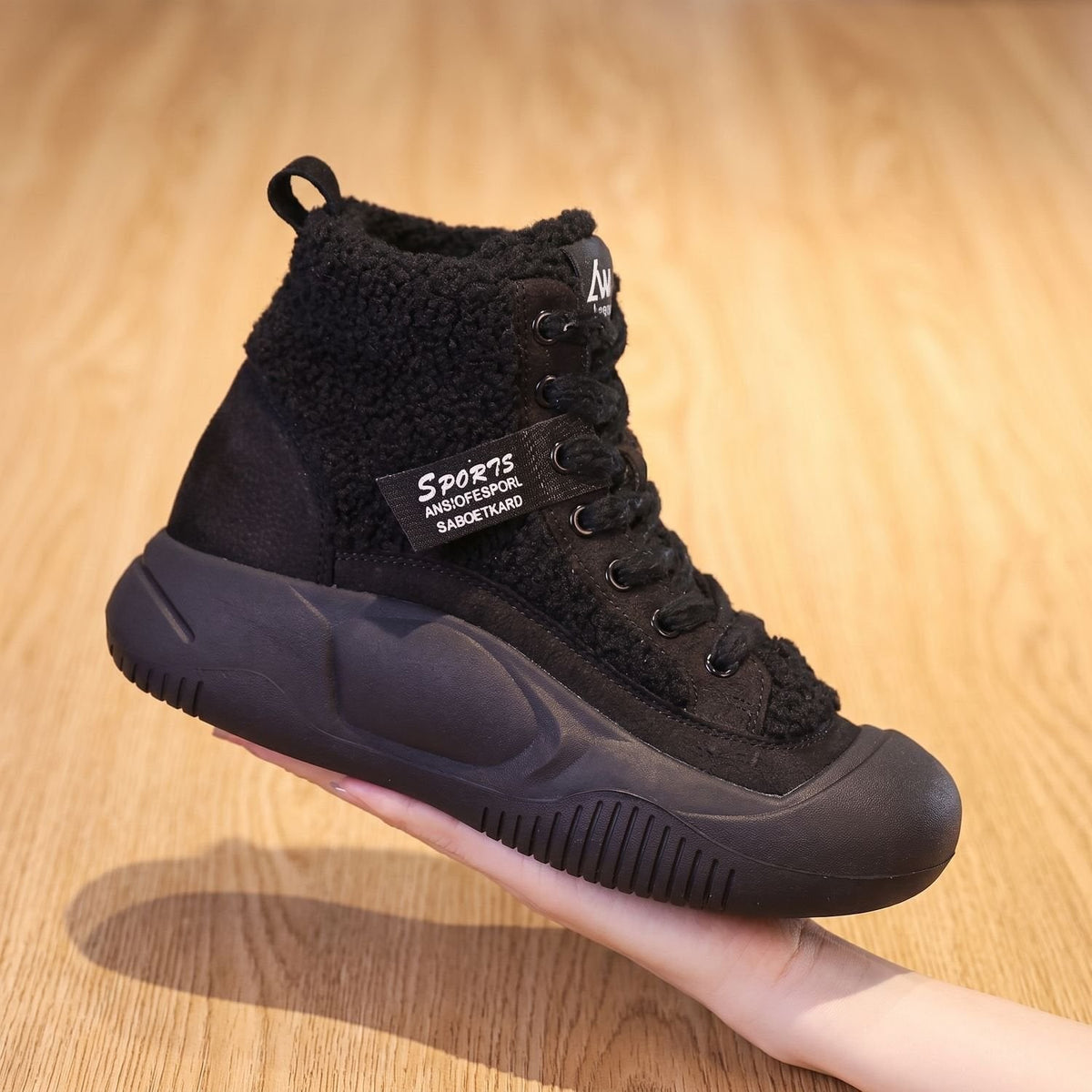 Fleece Lined Winter Sneaker Boots, Lace Up High Top Sneakers 4