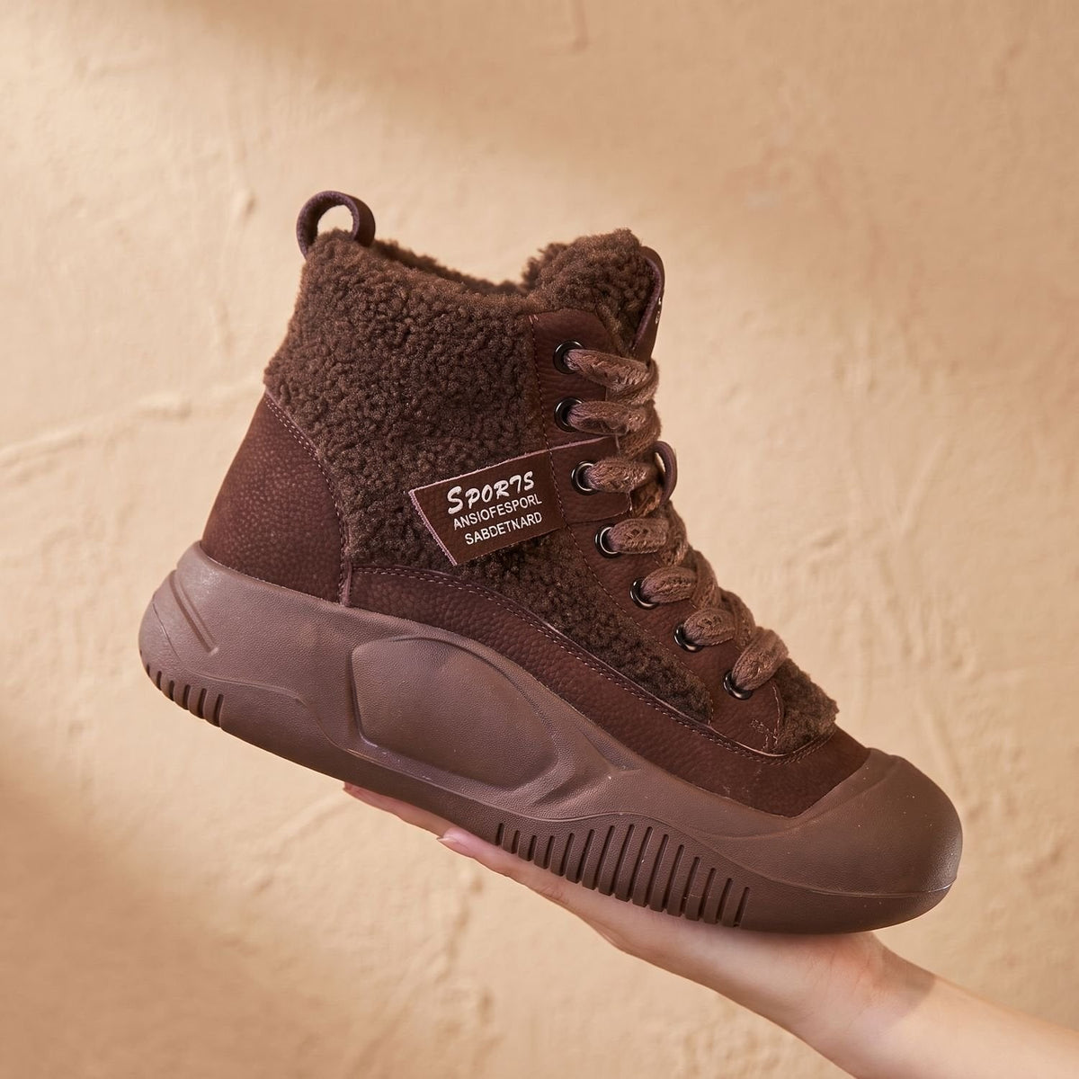 Fleece Lined Winter Sneaker Boots, Lace Up High Top Sneakers 5