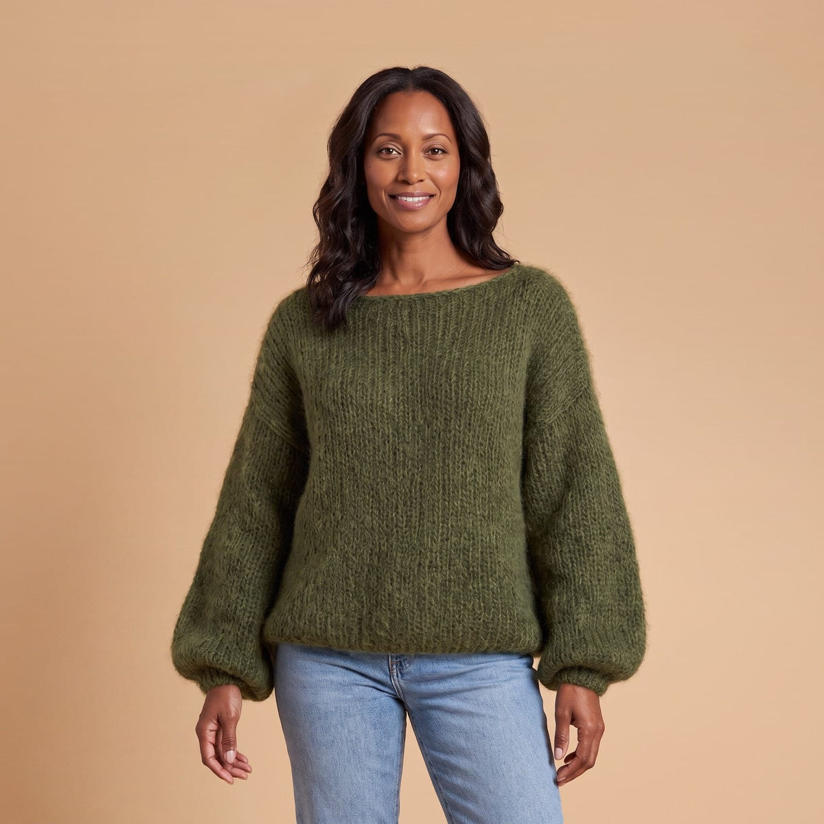 Fluffy Chunky Knit Sweater with Balloon Sleeves, Oversized 1