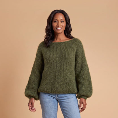 Fluffy Chunky Knit Sweater with Balloon Sleeves, Oversized 1