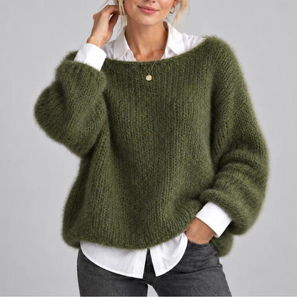 Fluffy Chunky Knit Sweater with Balloon Sleeves, Oversized 2