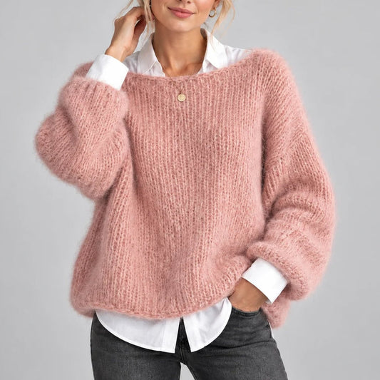 Fluffy Chunky Knit Sweater with Balloon Sleeves, Oversized 3