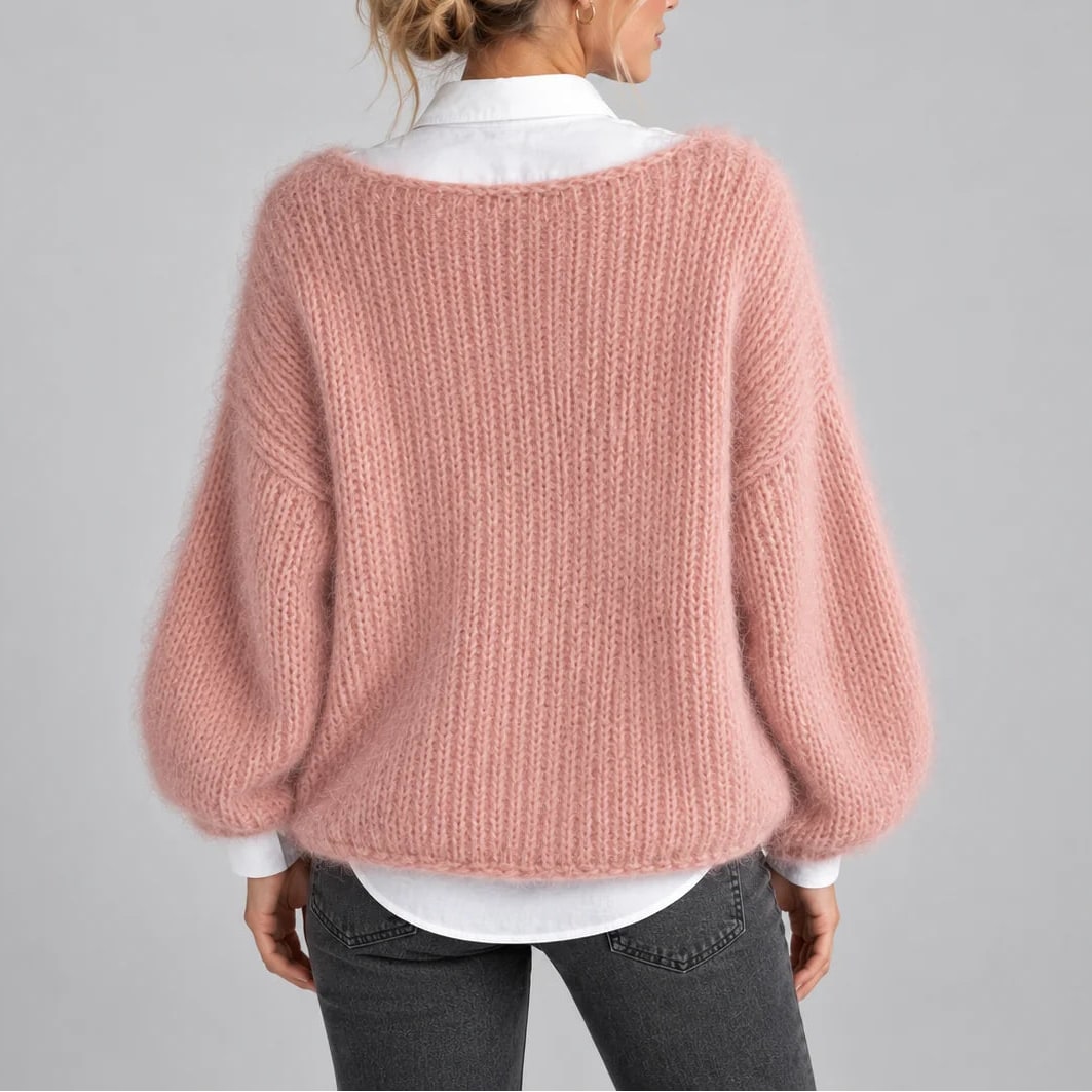 Fluffy Chunky Knit Sweater with Balloon Sleeves, Oversized 5