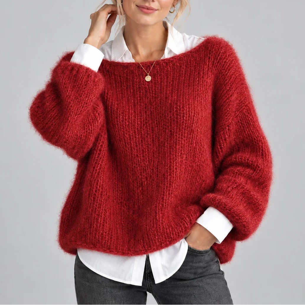 Fluffy Chunky Knit Sweater with Balloon Sleeves, Oversized 6