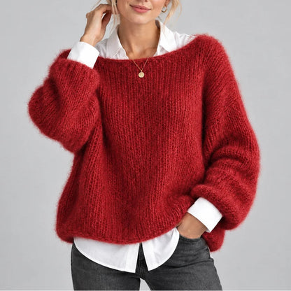 Fluffy Chunky Knit Sweater with Balloon Sleeves, Oversized 6