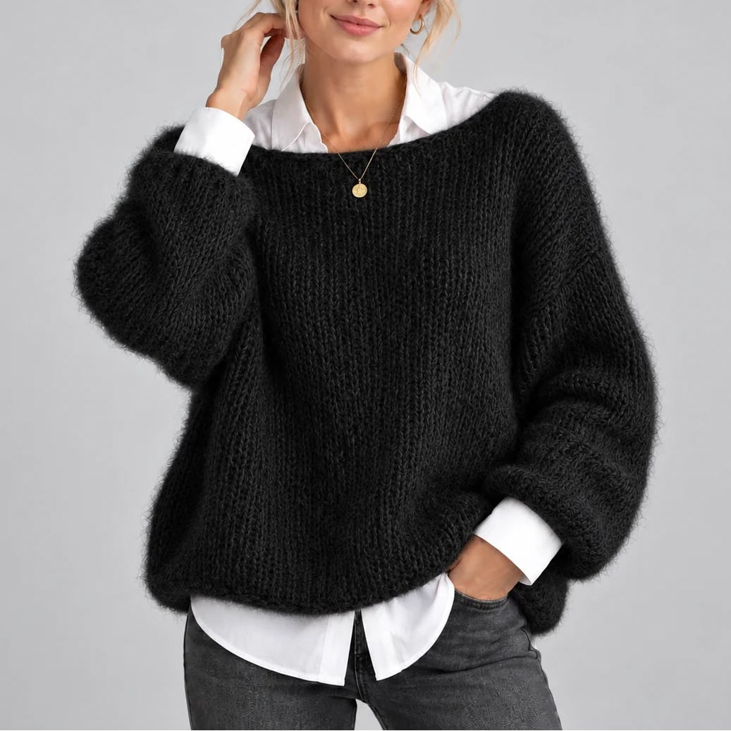 Fluffy Chunky Knit Sweater with Balloon Sleeves, Oversized 7